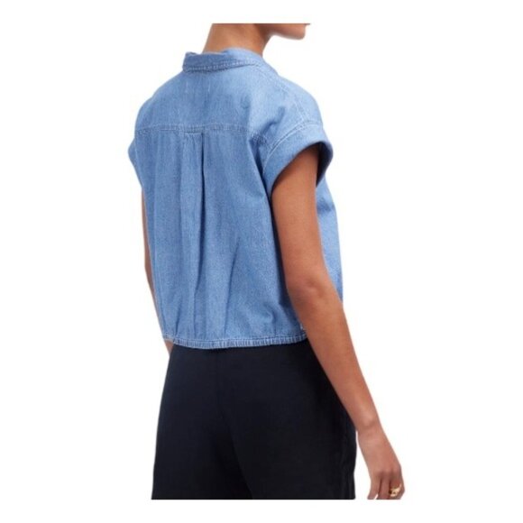 Madewell Womens Denim Side Tie Botton Up Shirt in Aurea Wash Size L - Picture 2 of 9